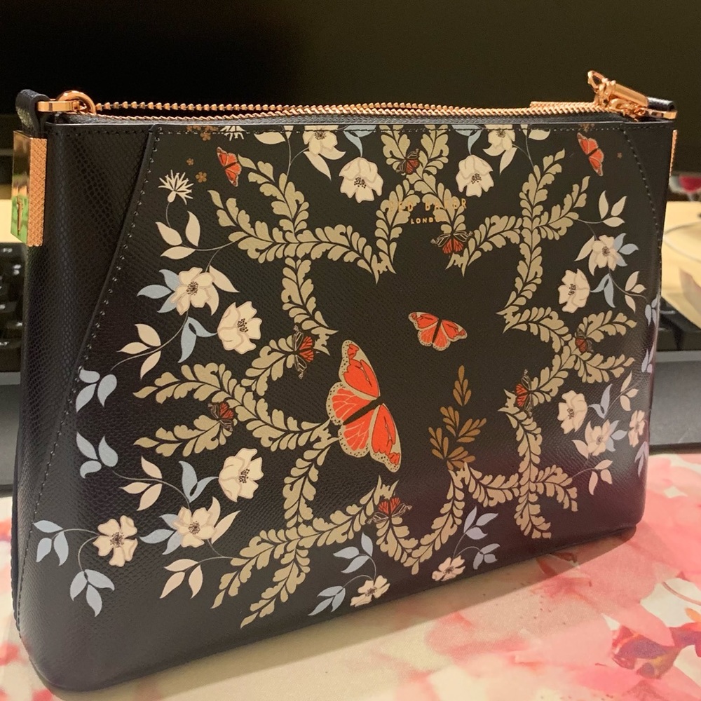New Kyoto Garden Leather Crossbody Navy Bag Ted Baker Rose Gold